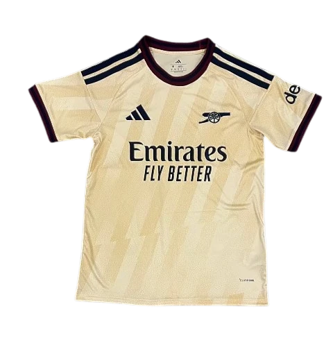 IVO Arsenal soccer jersey in cream with black accents, featuring team crest, sponsor logo, and moisture-wicking fabric.