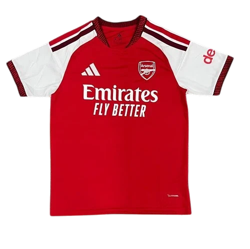 IVO Arsenal soccer jersey in red and white with moisture-wicking fabric, team crest, and sponsor graphics.