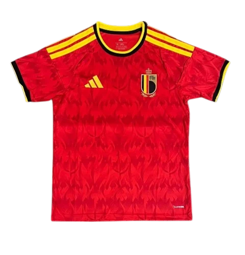 IVO Belgium national soccer team red performance jersey with yellow shoulder stripes and team crest