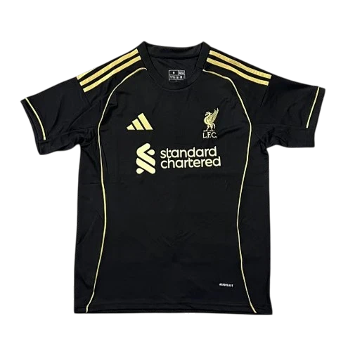 IVO black and gold Liverpool soccer performance jersey with moisture-wicking fabric and authentic team crest