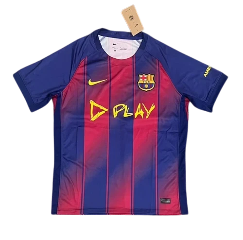 IVO professional soccer jersey in blue and red stripes with team crest, yellow sponsor logo, and moisture-wicking fabric