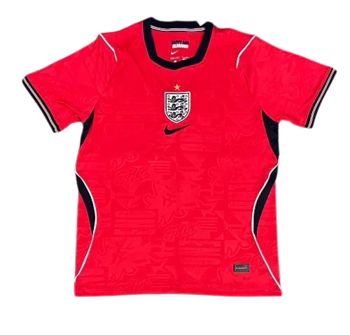 IVO England national team red soccer jersey with moisture-wicking fabric, team crest, and black side panel details.