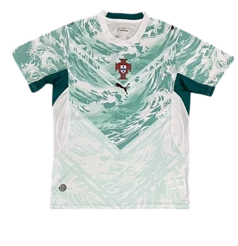 IVO professional soccer jersey in white and green with a wave-inspired pattern, team crest, and moisture-wicking fabric